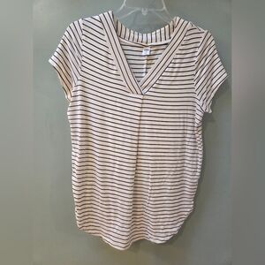 Old Navy Black and White Striped V-Neck Tee